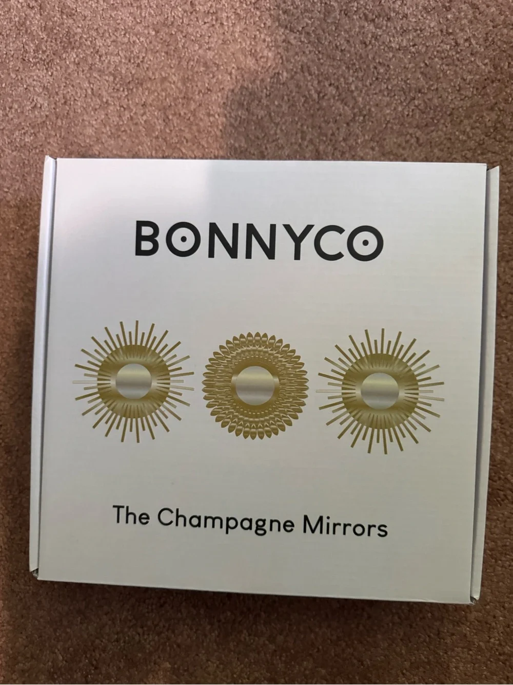 Gold Sunburst Wall Mirror Set - Champagne Finish